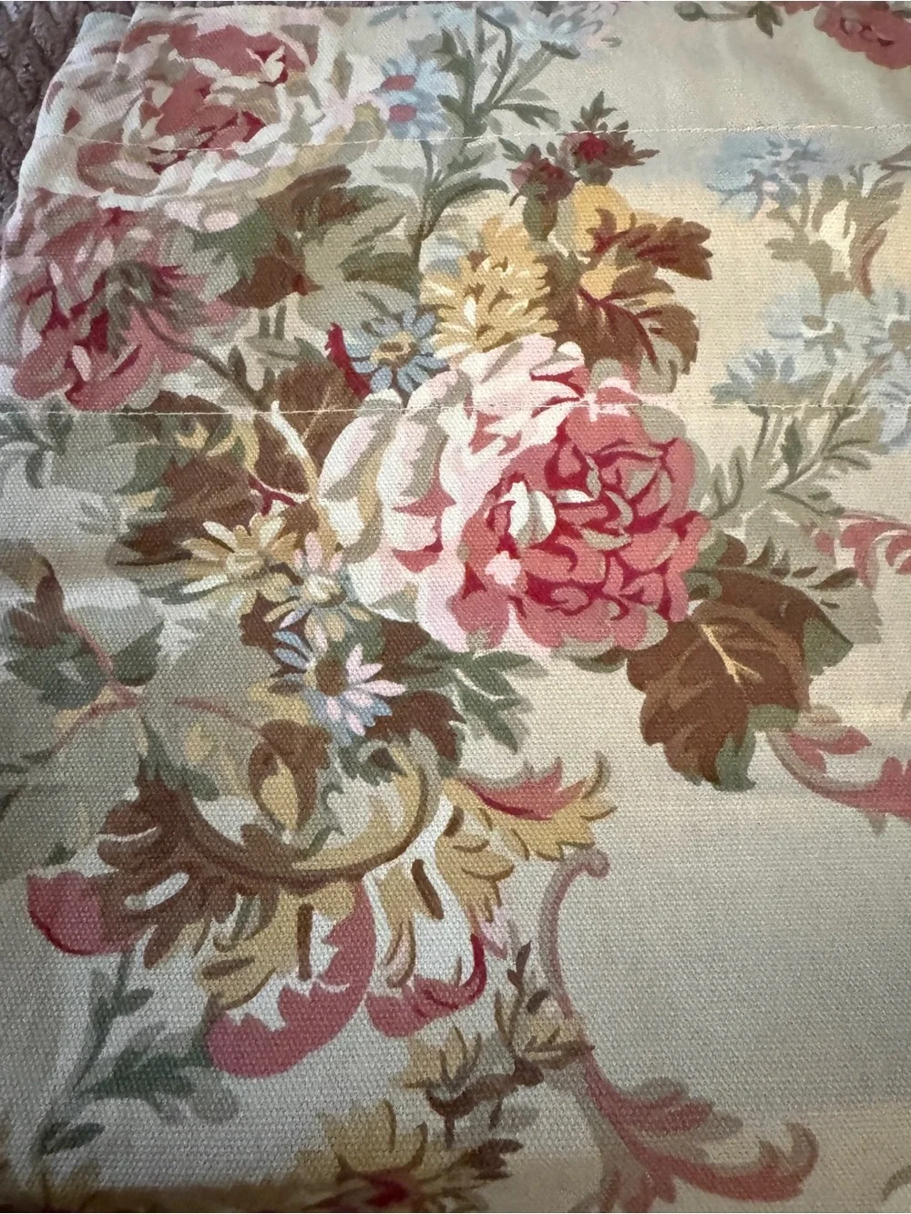 American Living Cream and Red Floral Window Valance with Plaid Trim